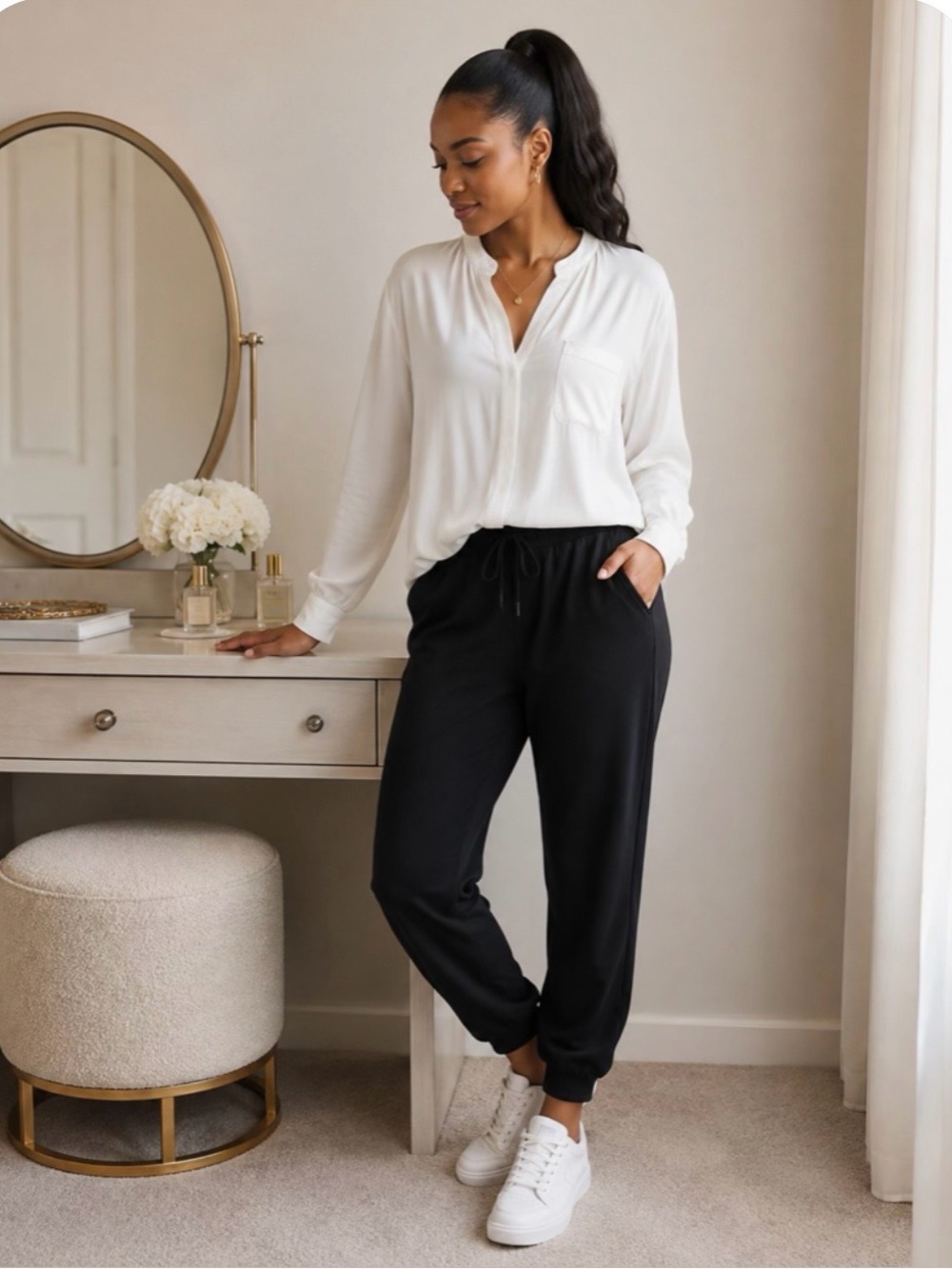 Victoria’s Secret white V-neck, long sleeve pullover with 2 pockets size XS.
